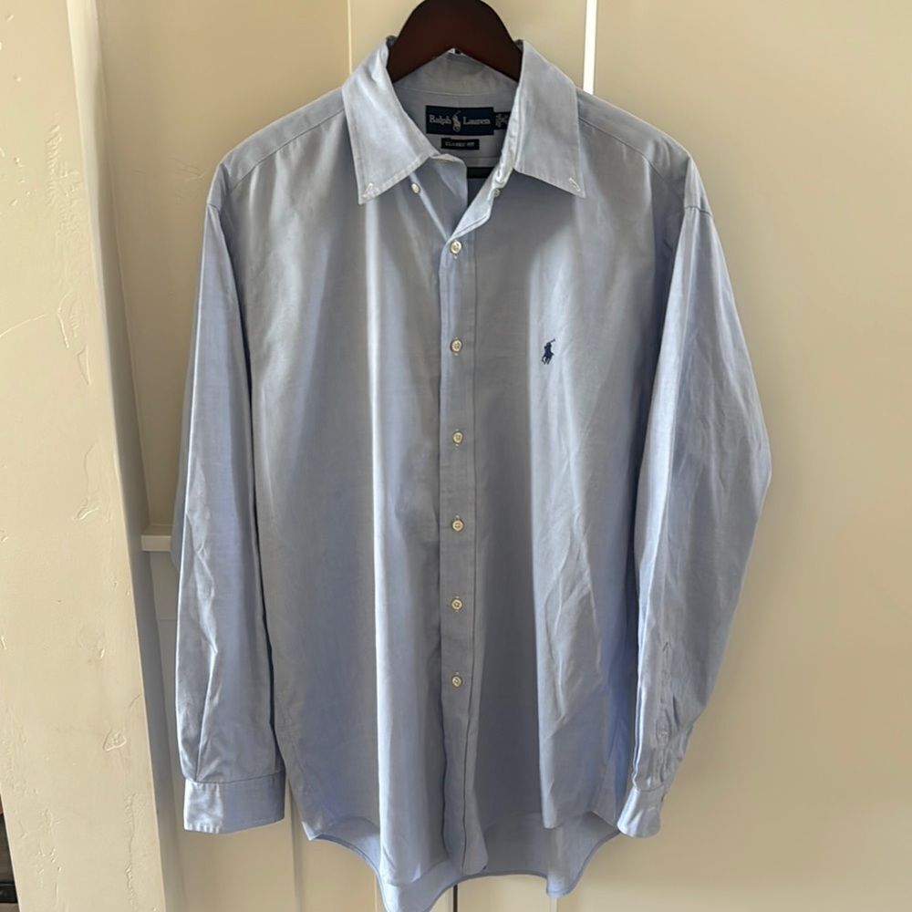Ralph Lauren Classic Fit Men’s Size Large 16 34/35 Blue Casual Button Down Shirt
